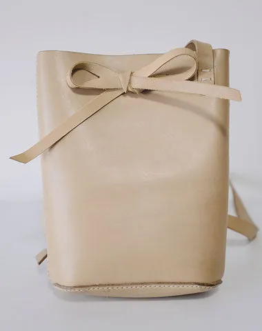 Handmade Leather Beige Womens Bucket Purse Barrel Shoulder Bag for Women cheap online