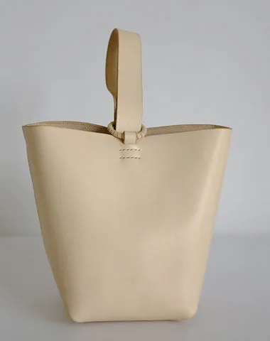 Handmade Leather Beige Womens Wristlet Purse Bucket Purse Barrel Shoulder Bags for Women cheap online
