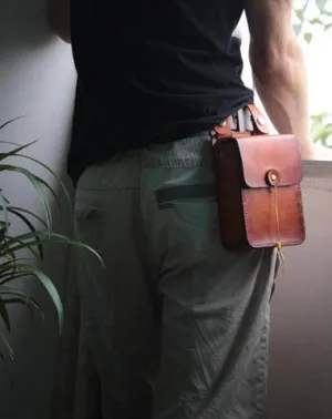 Handmade Leather Belt Pouch Mens Brown Waist Bag CIGARETTE Pouch for Men Brown