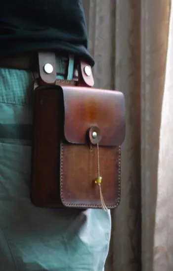 Handmade Leather Belt Pouch Mens Brown Waist Bag CIGARETTE Pouch for Men
