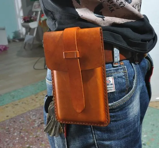 Handmade Leather Belt Pouch Mens Waist Bag Phone holsters for Men