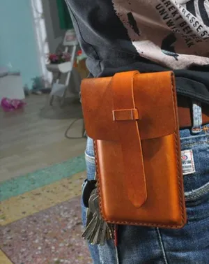 Handmade Leather Belt Pouch Mens Waist Bag Phone holsters for Men Brown