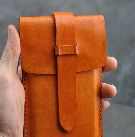 Handmade Leather Belt Pouch Mens Waist Bag Phone holsters for Men