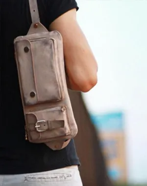 Handmade Leather Fanny Pack Mens Waist Bag Hip Pack Belt Bag Bumbag for Men Gray