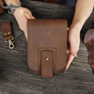 Handmade LEATHER MEN Belt Pouch Brown Waist BAG MIni Side Bag Belt Bag FOR MEN Brown