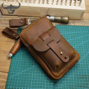 Handmade LEATHER MEN Belt Pouch Waist BAG MIni Side Bag Brown Belt Bag FOR MEN Brown