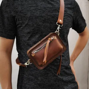 Handmade LEATHER MEN Sling Bag Belt Pouch Waist BAG MIni Side Bag Belt Bag FOR MEN Brown