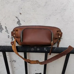 Handmade LEATHER MEN Sling Bag Waist BAG Brown LEATHER Fanny Pack FOR MEN Brown