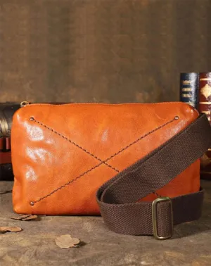 Handmade Leather Mens Brown Fanny Pack Hip Pack Black Chest Bag Sling Bag for Men Brown