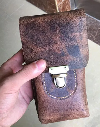 Handmade Leather Mens Cell Phone Holster Waist Bag Hip Pack Belt Bag for Men Vintage Brown