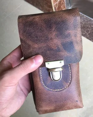 Handmade Leather Mens Cell Phone Holster Waist Bag Hip Pack Belt Bag for Men Vintage Brown