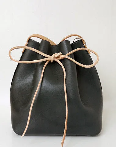 Handmade Womens Black Leather Shoulder Bucket Bags Barrel Purse for Women cheap online