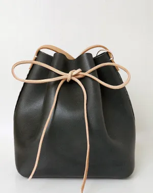 Handmade Womens Black Leather Shoulder Bucket Bags Barrel Purse for Women cheap online