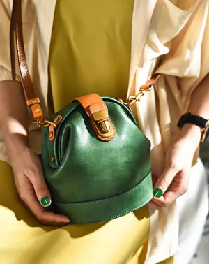 Handmade Womens Green Leather Doctor Bucket Shoulder Purses Green Doctor Crossbody Purse for Women cheap online