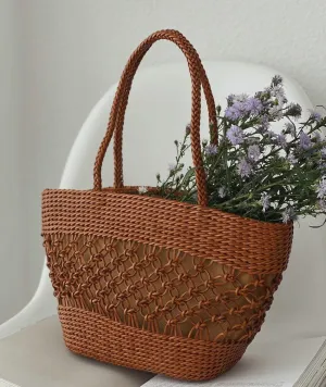 Handwoven Interwoven Cowhide Leather Tote Bag, Small Handle Bucket Bag, Woven Purse Women Classic Bag, Designer Basket Bag, Summer Beach Bag bucket bags for sale