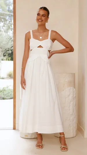 Harleigh Midi Dress - White,prom dresses,wedding guest dresses,homecoming dresses,bridesmaid dresses,cocktail dresses,women clothing,summer dresses,formal dresses,sundresses,mother of the bride dresses,quince clothing,bodycon dress,dress casual,dress desig