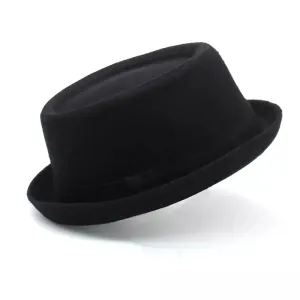 Harris Plain Wool Porkpie Hat stylish boater hat with ribbon on model