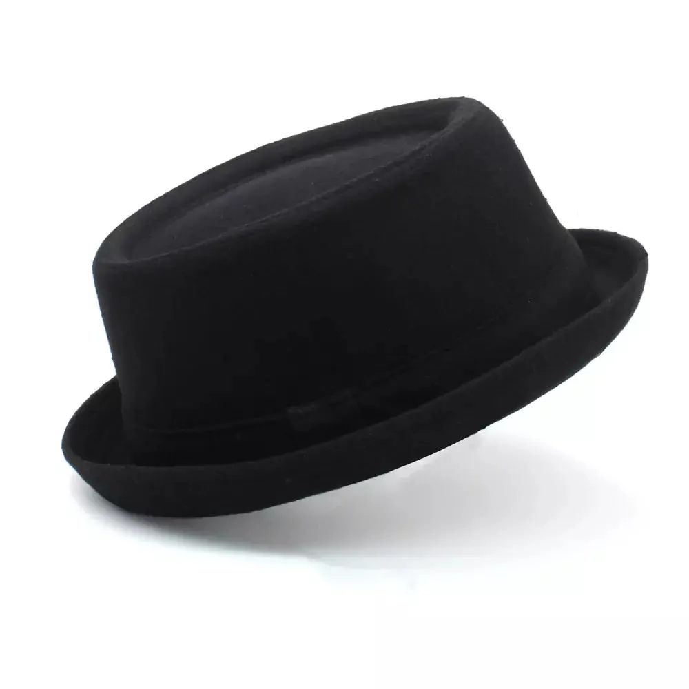 Harris Plain Wool Porkpie Hat stylish boater hat with ribbon on model