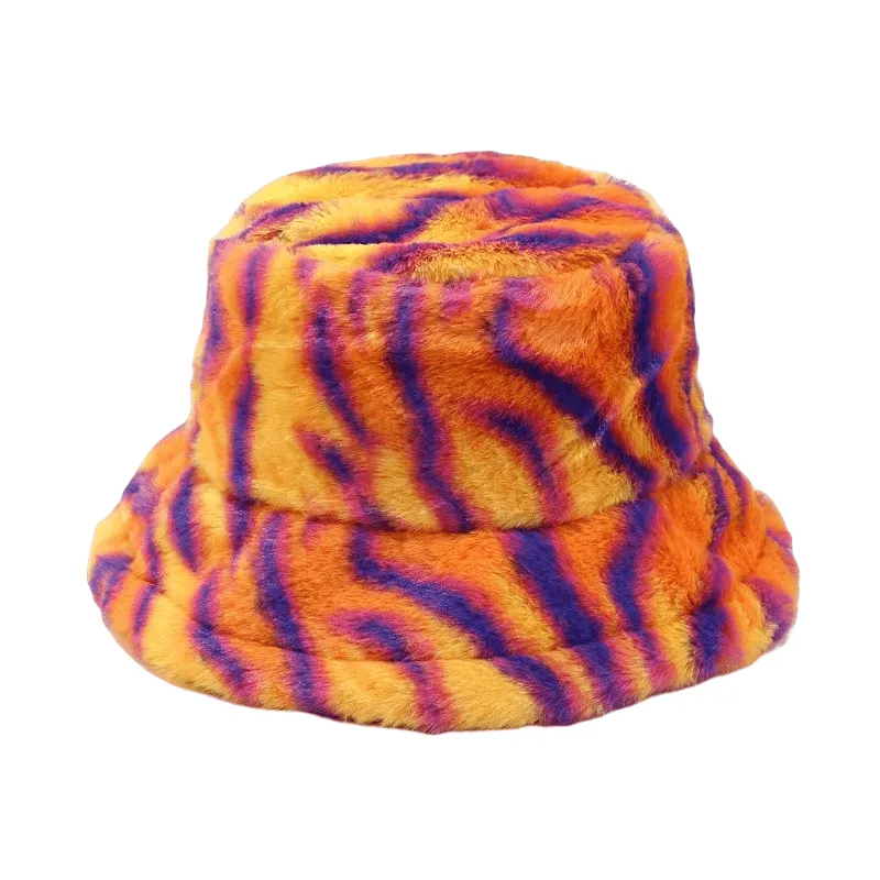 Harris Winter Fur Bucket Hat stylish boater hat with ribbon on model
