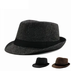 Harrison British Trilby Hat stylish boater hat with ribbon on model
