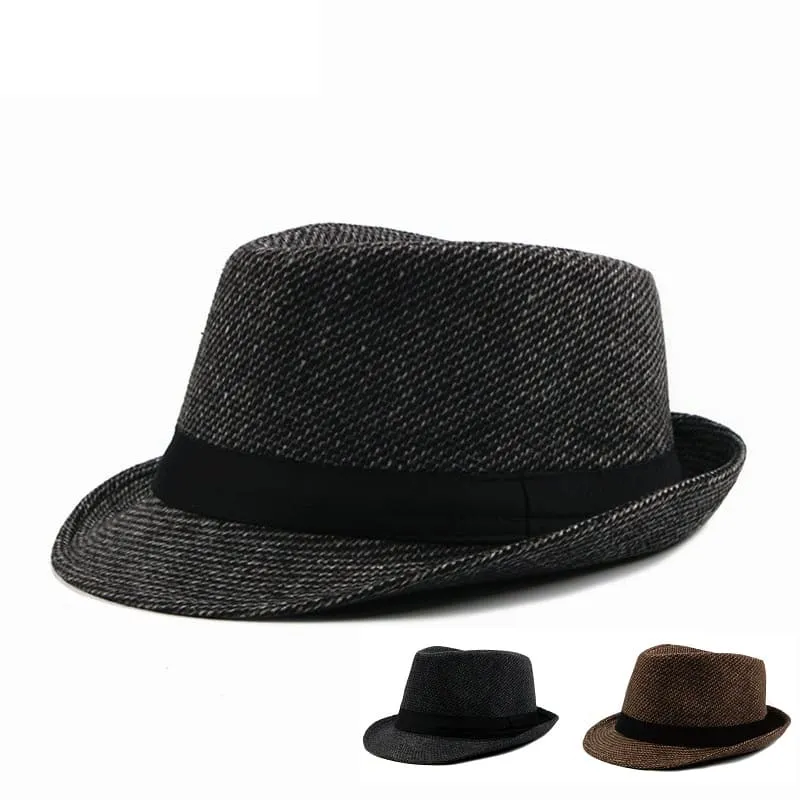 Harrison British Trilby Hat stylish boater hat with ribbon on model