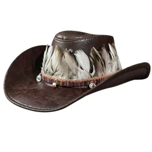 Hays Feathers Leather Cowboy Hat boater hat with bow in beach sunlight