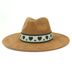 Hearts Band Suede Fedora Hat boater hat with bow in beach sunlight