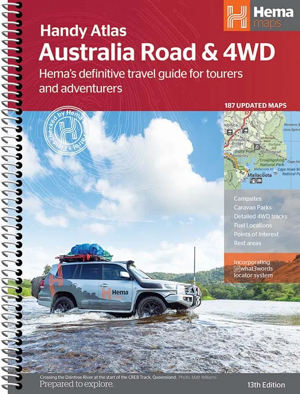 Hema Australia Road & 4WD Handy - 184 x 248mm (13th Edition) camp map guide sale waterproof hiking map topographic camping map
