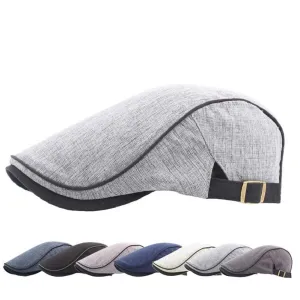 Hendricks Plain Cotton Flat Cap stylish boater hat with ribbon on model