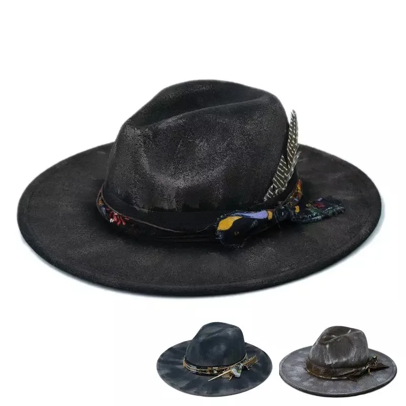 Hereford Retro Handmade Burned Fedora Hat stylish boater hat with ribbon on model