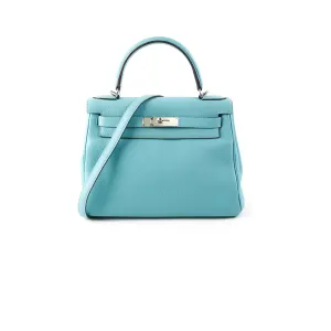 Hermes Kelly 28 Clemence Blue Atol Top Handle Bags Cheap