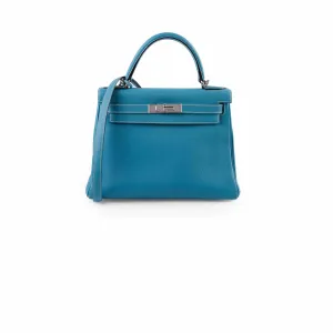 Hermes Kelly 28 Togo Leather Blue Jeans - G square (2003) Top Handle Bags Cheap