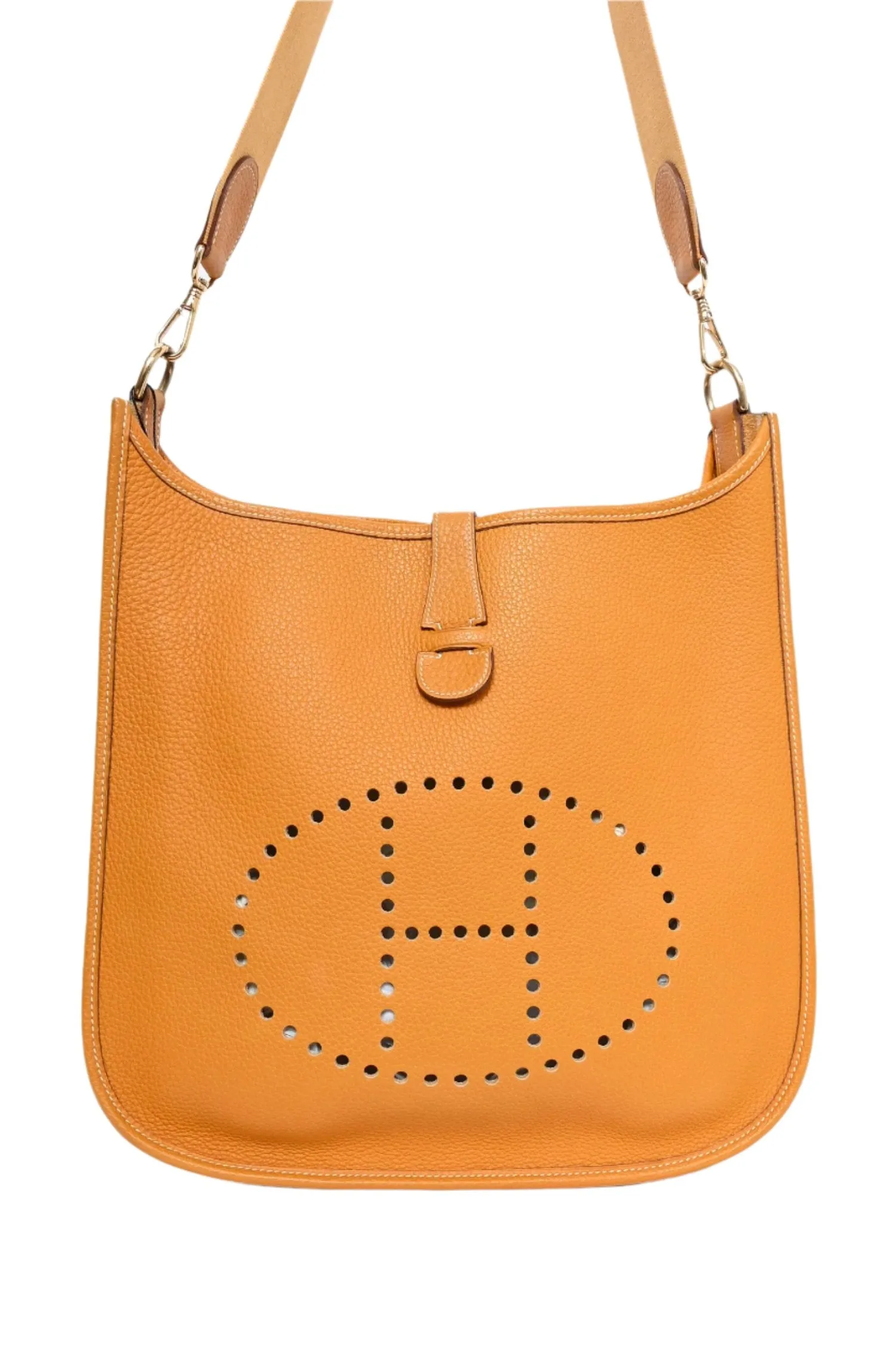 Herm??s 2002 Orange Clemence Leather Evelyn GM Crossbody