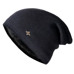Honche Winter Knitted Cotton Beanie stylish boater hat with ribbon on model