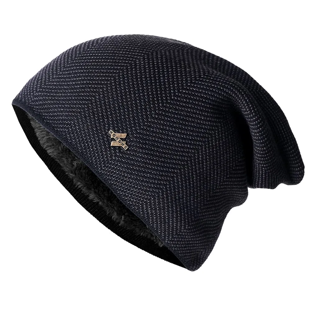Honche Winter Knitted Cotton Beanie stylish boater hat with ribbon on model