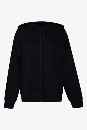 Hooded Fleece Zip Through Top Black,women t-shirt cotton,women t-shirt top,boutique women's clothing