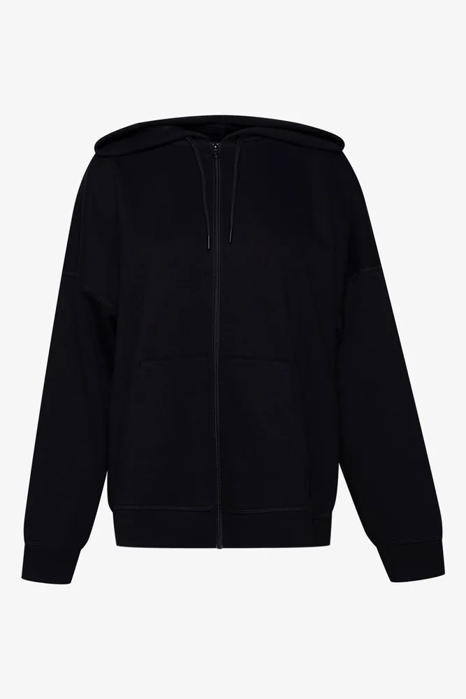 Hooded Fleece Zip Through Top Black,women t-shirt cotton,women t-shirt top,boutique women's clothing