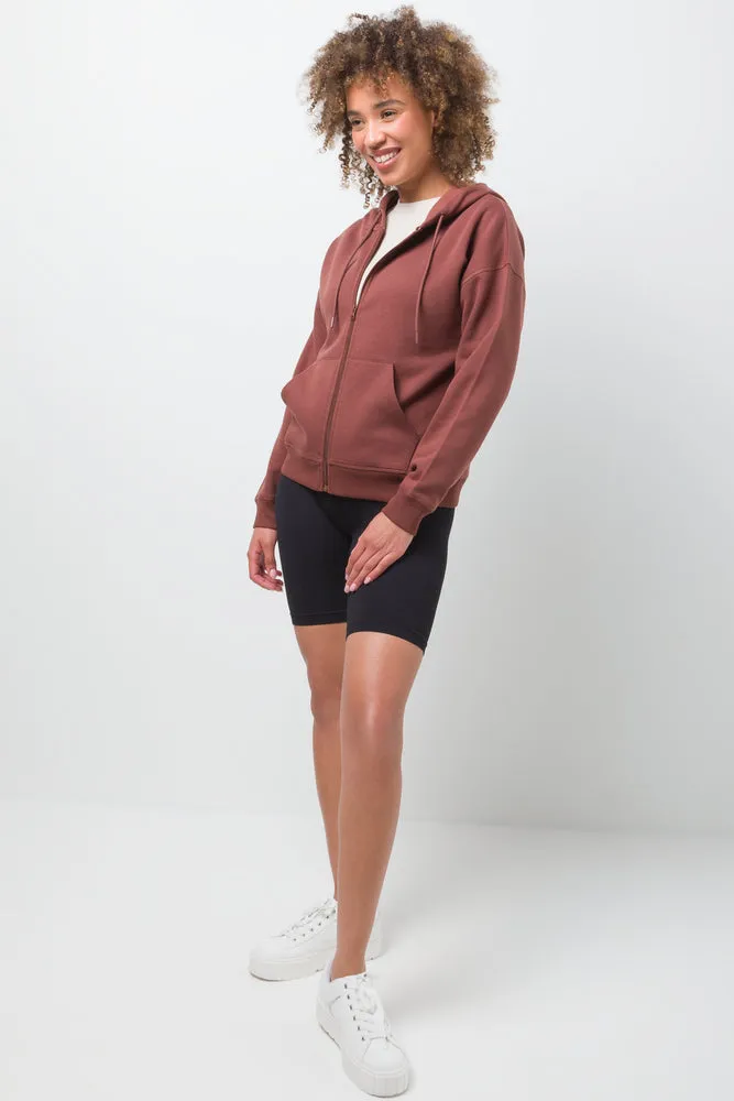 Hooded Fleece Zip Through Tracktop Brown