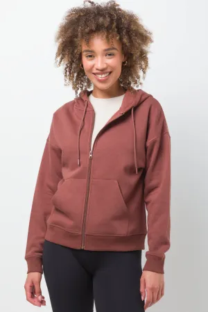 Hooded Fleece Zip Through Tracktop Brown,women t-shirt cotton,women t-shirt top,boutique women's clothing