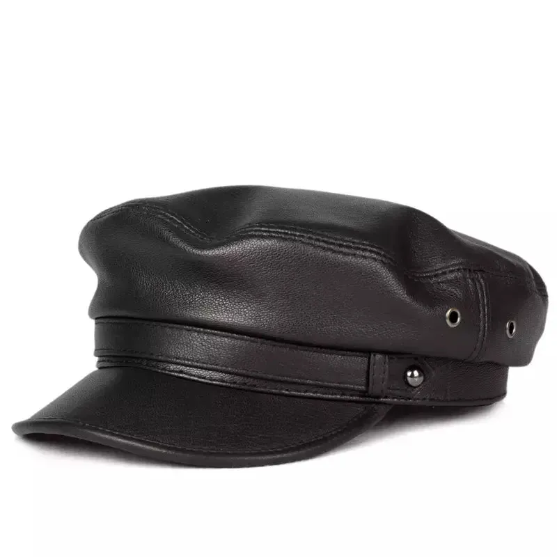 Hooker Genuine Leather Sailor Cap stylish boater hat with ribbon on model