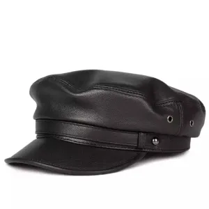 Hooker Genuine Leather Sailor Cap stylish boater hat with ribbon on model