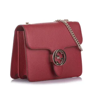 Interlocking Chain Leather Crossbody Bag Red anti-theft crossbody bags sale