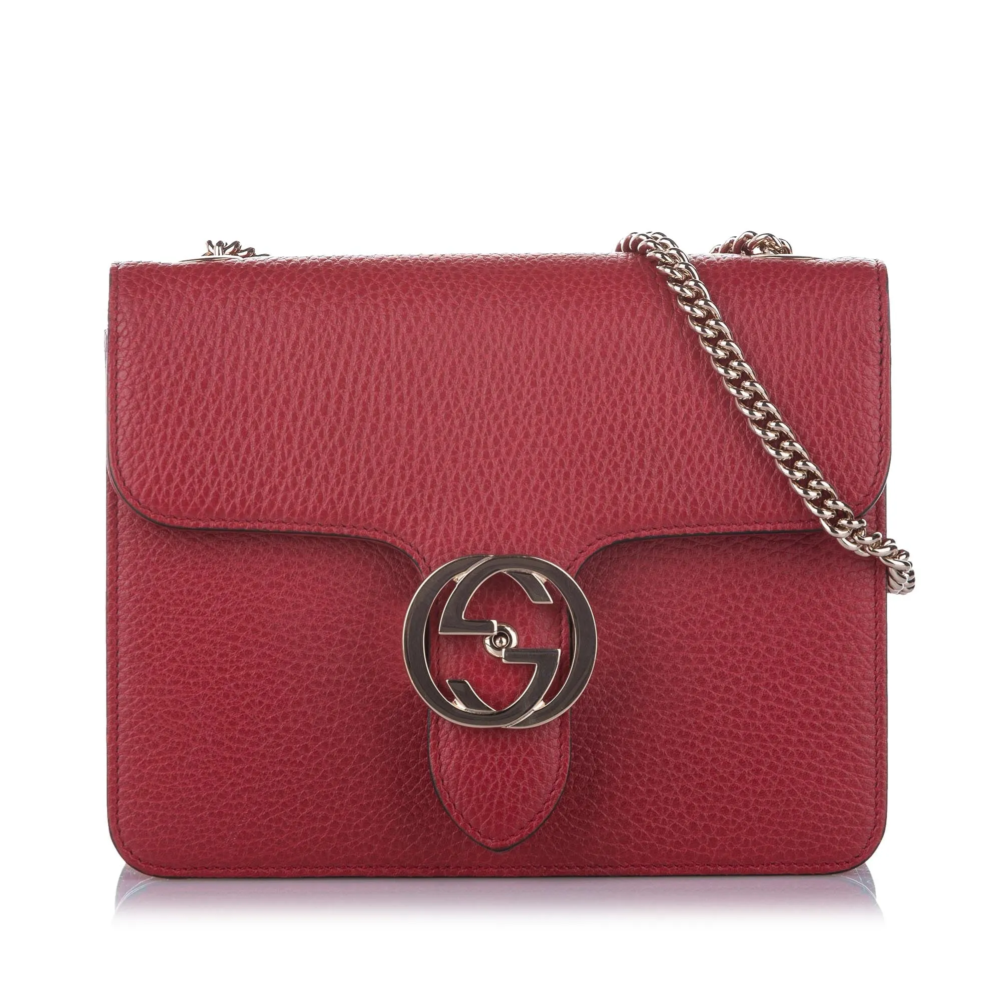 Interlocking Chain Leather Crossbody Bag Red
