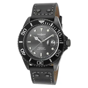 Invicta Men's Grey Leather Strap Watch - Pro Diver Quartz Grey Dial Dive | 22077 