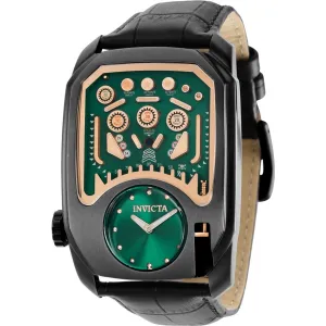 Invicta Men's Quartz Watch - Cuadro Green Dial Black Genuine Leather Strap | 35452 Luxury Quartz Watch Quartz Watch Sale