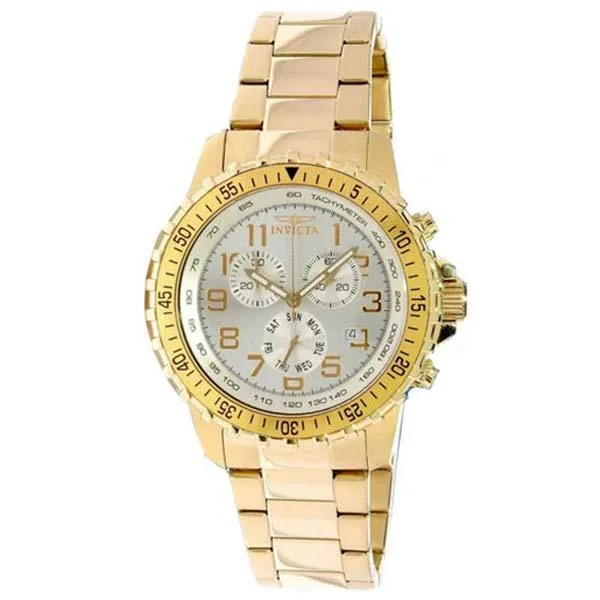 Invicta Men's Specialty Pilot Chronograph Watch - Silver Dial Yellow Gold Steel 