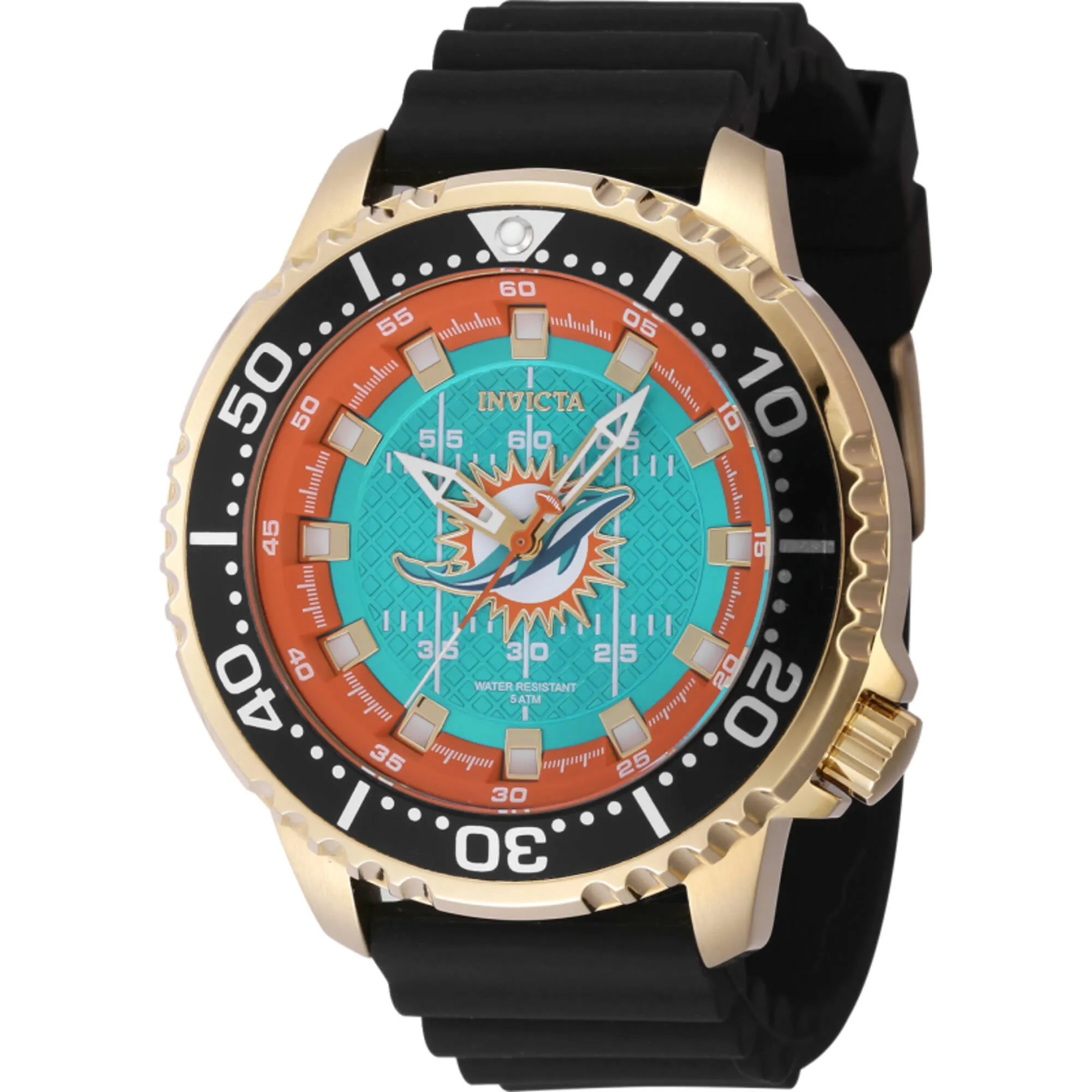 Invicta Men's Watch - NFL Miami Dolphins Quartz Yellow Gold Case Black Strap | 48109 Luxury Quartz Watch Quartz Watch Sale