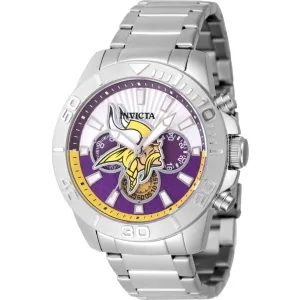 Invicta Men's Watch - NFL Minnesota Vikings Quartz Chrono Silver Tone Bracelet | 47954 Luxury Quartz Watch Quartz Watch Sale