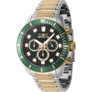 Invicta Men's Watch - Pro Diver Chronograph Green Dial Two Tone Steel Bracelet | 46048 Luxury Quartz Watch Quartz Watch Sale