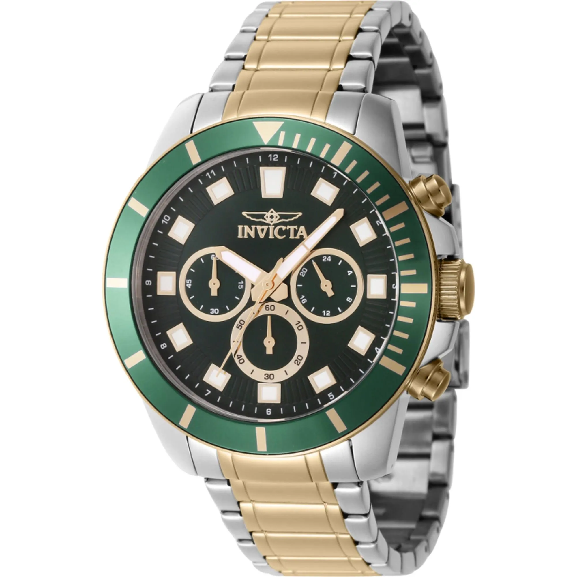 Invicta Men's Watch - Pro Diver Chronograph Green Dial Two Tone Steel Bracelet | 46048 Luxury Quartz Watch Quartz Watch Sale